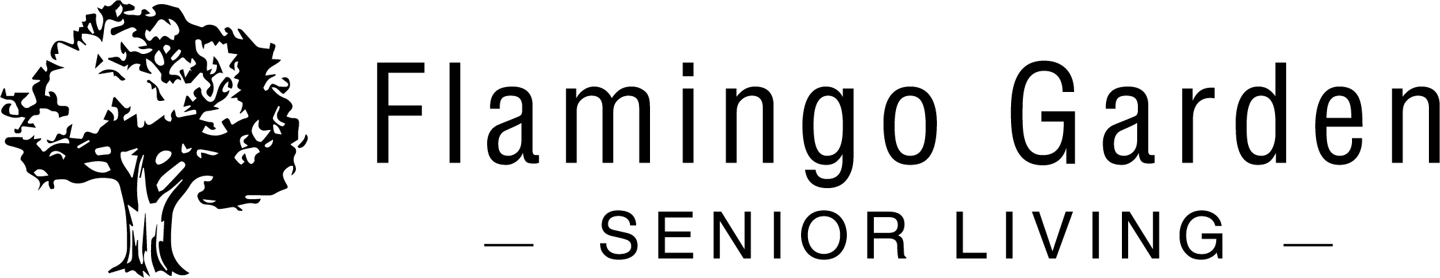 a graphic of a tree with the words flamingo gardens and a section of living